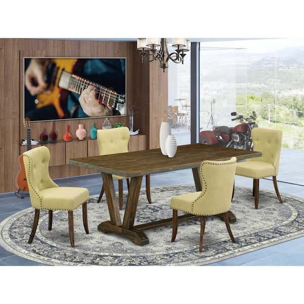 East West Furniture 5 Piece V-Style Dinette Room Set - Distressed Jacobean V777SI737-5 - main
